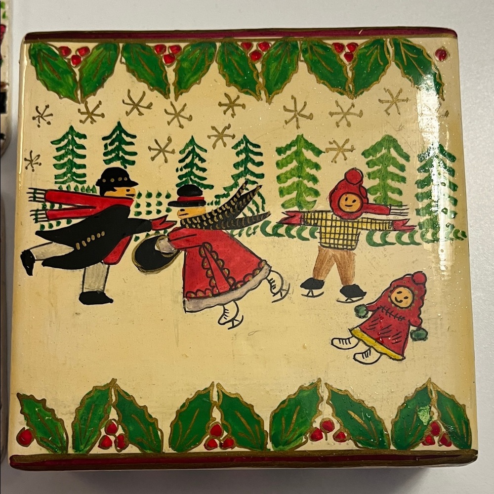 Hand-Painted Coasters and Wooden Box